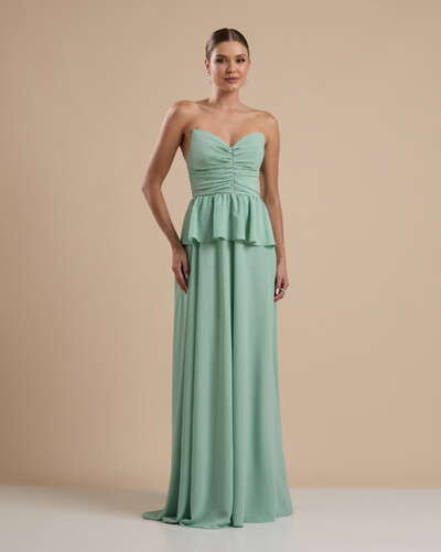 Foto Vestido de Festa Longo Crepe Chiffon Tomara que Caia Peplum Drapeado Verde Menta