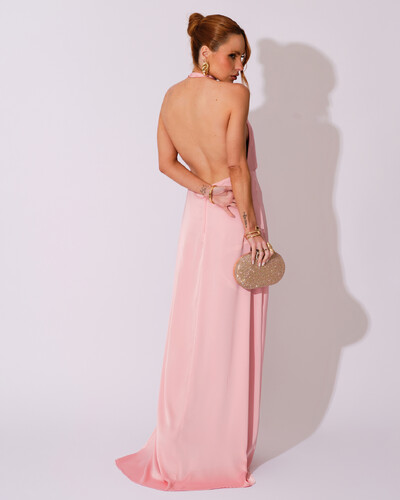 FotoVestido de Festa Longo Frente Única Degagê Cetim Fluido Rose Gold