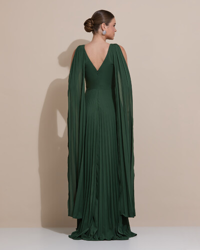 Foto Vestido de Festa Longo Crepe Chiffon Plissado com Lenço nas Alças Verde Escuro New