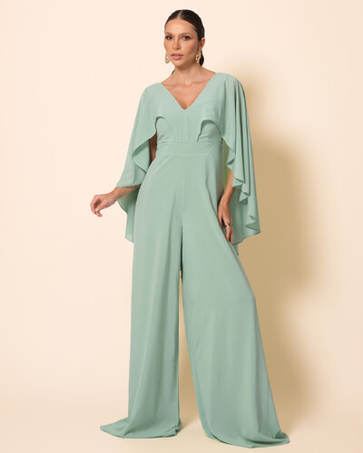 Foto Macacão de Festa Longo Crepe Chiffon com Capa Verde Menta