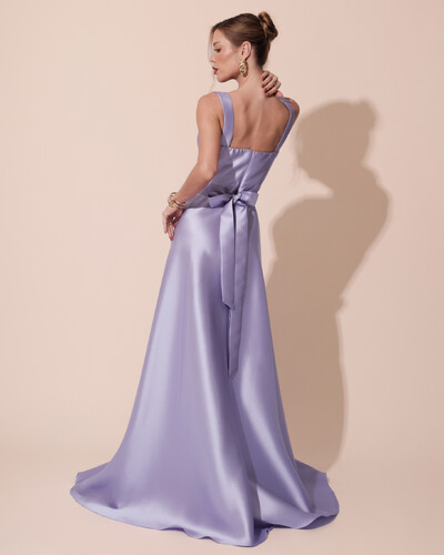 FotoVestido de Festa Longo Zibeline com Fenda e Faixa Lilás