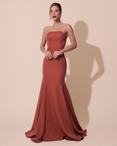 Foto Vestido de Festa Longo Alfaiataria Tomara que Caia Saia Sereia Terracota
