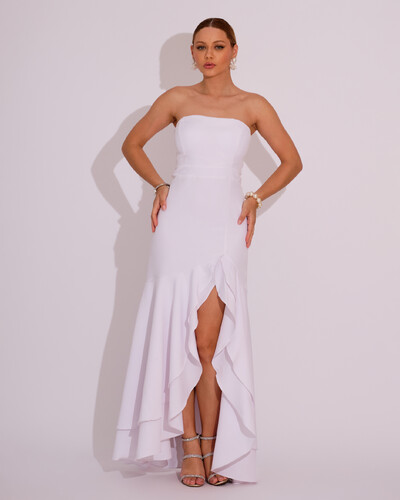 Foto Vestido Longo com Fenda de Babados Alfaiataria Branco