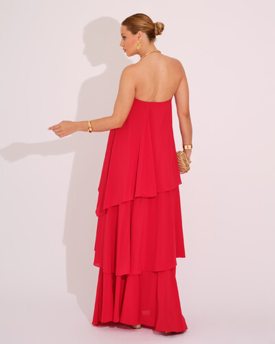 FotoVestido de Festa Longo Tomara que Caia em Camadas Vermelho