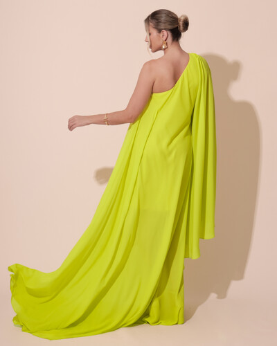 FotoVestido de Festa um Ombro com Capa Crepe Fluido Verde Lima