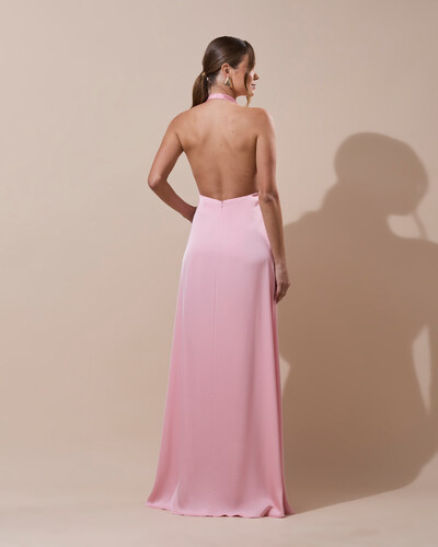 Foto Vestido de Festa Longo Frente Única Degagê Cetim Fluido Rose Gold
