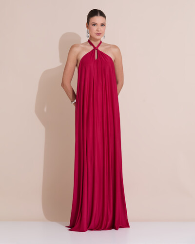 Foto Vestido Longo com Amarração em Malha Cereja
