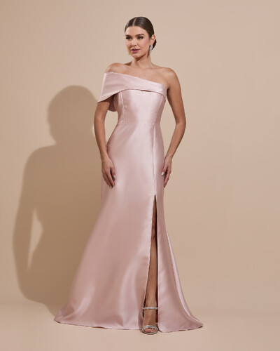 Foto Vestido de Festa Zibeline com Faixa Ombro a Ombro Rosa Nude