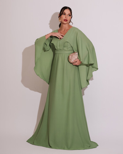 Foto Vestido de Festa Longo com Capa Crepe Verde Claro