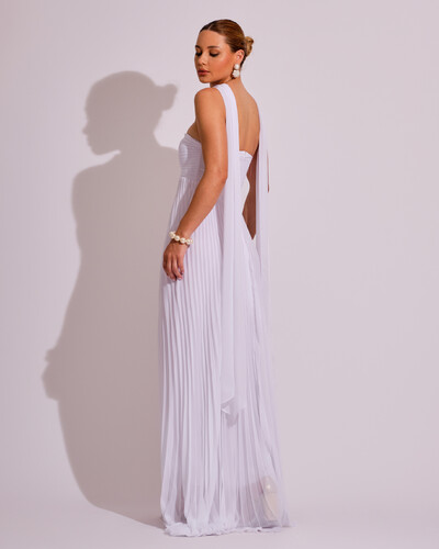 FotoVestido de Festa Longo Tomara que Caia Plissado com Lenço Branco