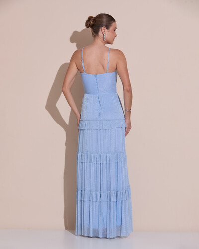 Foto Vestido de Festa Longo Tule com Saia Babado Azul Serenity