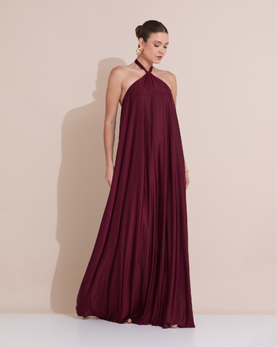 Foto Vestido Longo com Amarração em Malha Marsala Escuro