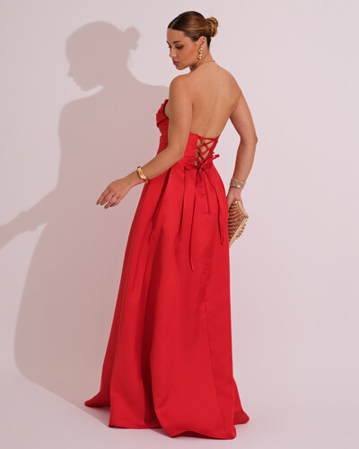 FotoVestido de Festa Longo Tomara que Caia Trançado Costa em Zibeline Vermelho