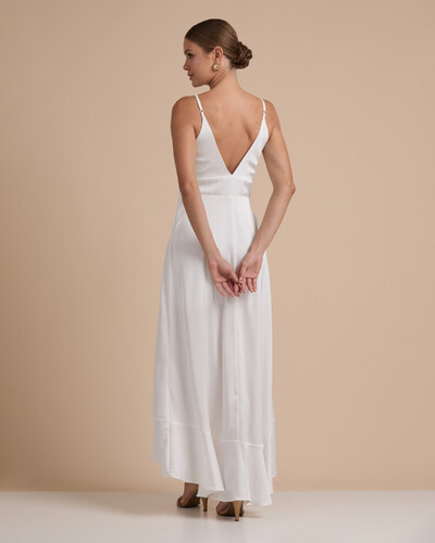 FotoVestido Midi Babado Acetinado Branco