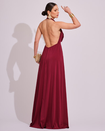 FotoVestido de Festa Longo com Decote Degagê Marsala