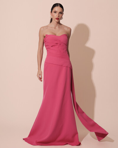 Foto Vestido de Festa Longo Alfaiataria Tomara que Caia Drapeado Faixa Pink