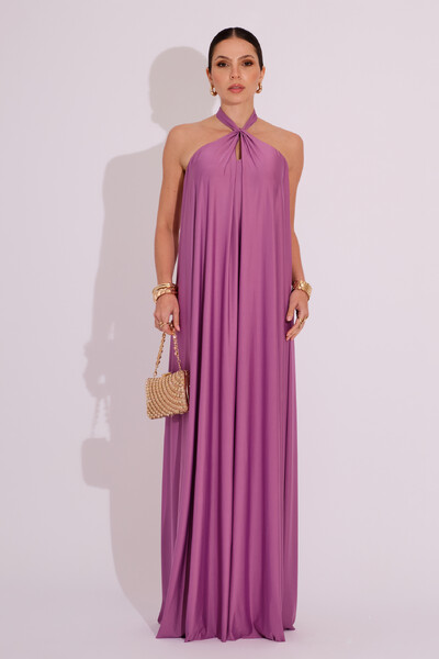 Foto Vestido Longo com Amarração em Malha Lilás