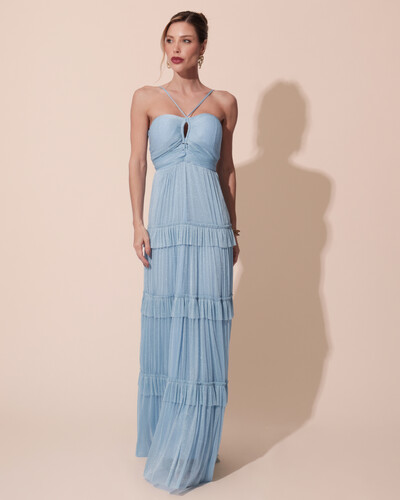 Foto Vestido de Festa Longo Tule com Saia Babado Azul Serenity