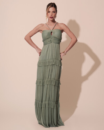 Foto Vestido de Festa Longo Tule com Saia Babado Verde Oliva