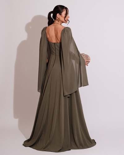 FotoVestido de Festa Longo com Capa Verde Oliva