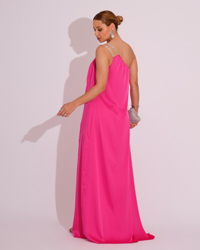 FotoVestido de Festa Longo Cetim Um Ombro Só Pink