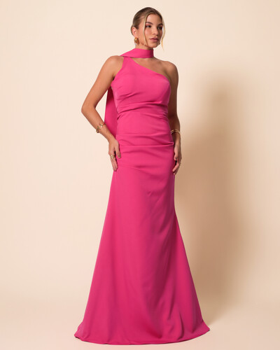 Foto Vestido de Festa Longo Alafataria Um Ombro Só Detalhe Drapeado Pink New