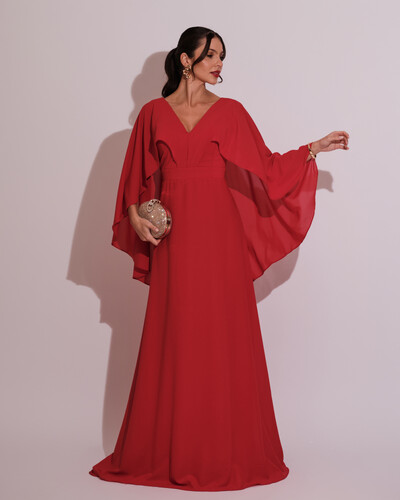 Foto Vestido de Festa Longo com Capa Crepe Vermelho