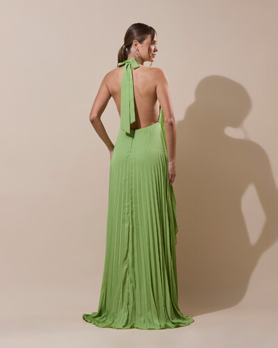 Foto Vestidos de Festa Longo Chiffon Fluido Frente Única Plissado Duplo Verde Garden