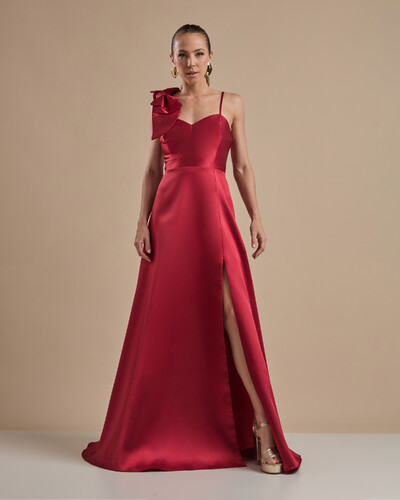 Foto Vestido de Festa Longo em Zibeline com Laço Removível Marsala