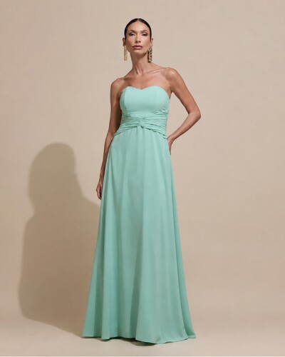 Foto Vestido de Festa Longo Tomara Que Caia Crepe Chiffon Drapeado Capa Verde Menta