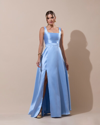 Foto Vestido de Festa Longo Zibeline com Fenda e Faixa Serenity New
