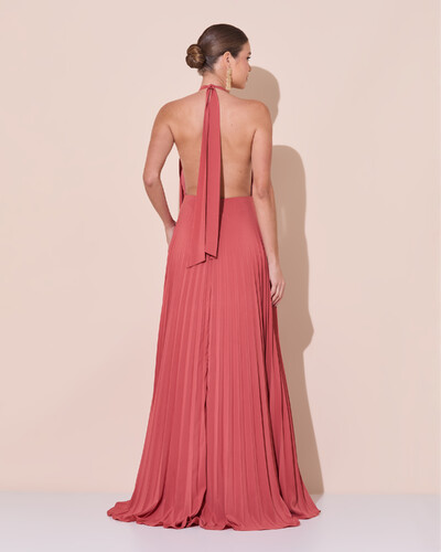 Foto Vestidos de Festa Longo Chiffon Fluido Frente Única Plissado Duplo Terracota