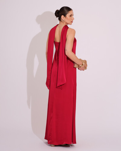 FotoVestido Longo de Festa Tomara que Caia Cetim com Lenço Marsala