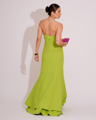 FotoVestido Longo com Fenda de Babados Alfaiataria Verde Lima