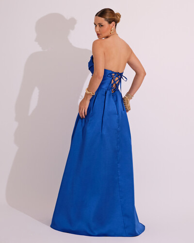 FotoVestido de Festa Longo Tomara que Caia Trançado Costa em Zibeline Azul Royal