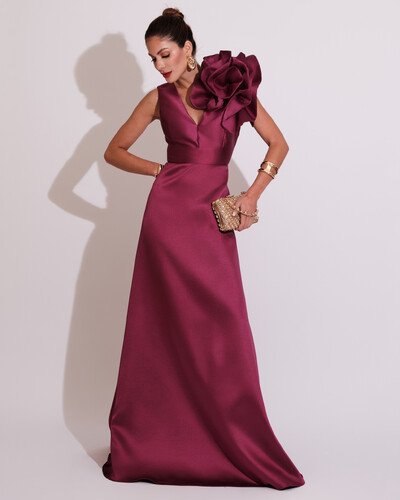 Foto Vestido de Festa longo Zibeline Flor Fúcsia