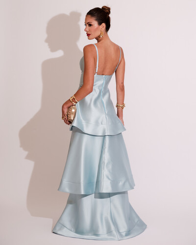 FotoVestido de Festa Longo Zibeline em Camadas Decote em V com Alças Tiffany