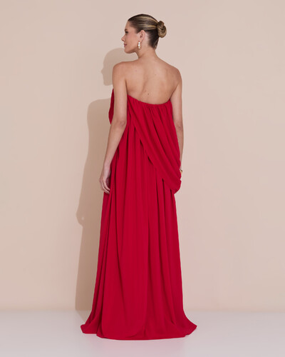 Foto Vestido de Festa Longo Tomara Que Caia Crepe Chiffon Drapeado Vermelho