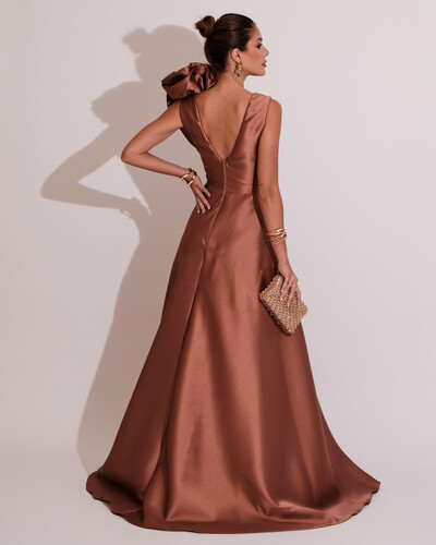 FotoVestido de Festa longo Zibeline Flor Mocha Mousse