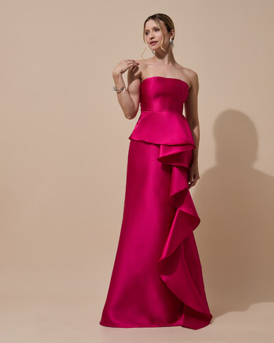 Foto Vestido de Festa Longo Tomara que Caia Babado Cascata Pink New
