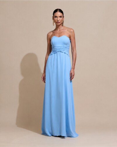 Foto Vestido de Festa Longo Tomara Que Caia Crepe Chiffon Drapeado Capa Serenity