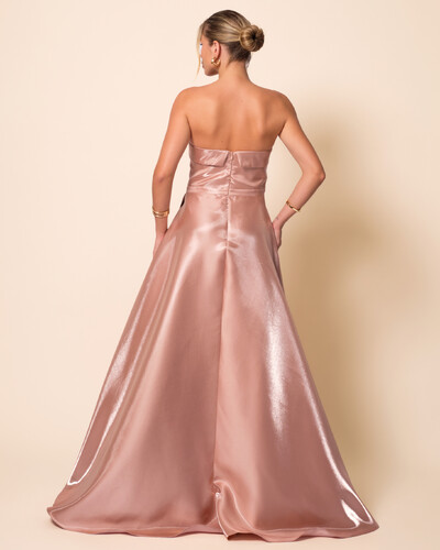 FotoVestido de Festa Longo Cetim Cristal Tomara que Caia Detalhe Mocha Mousse