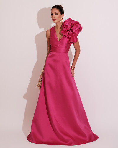 Foto Vestido de Festa longo Zibeline Flor Pink