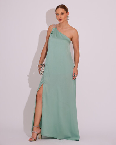 Foto Vestido de Festa Longo Cetim Um Ombro Só Menta