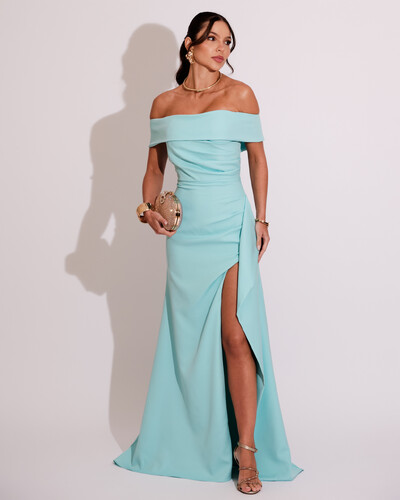 Foto Vestido de Festa Longo Ombro a Ombro com Fenda em Alfaiataria Tiffany