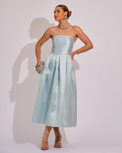 Foto Vestido Midi Tomara que Caia Zibeline Com Pregas Tiffany