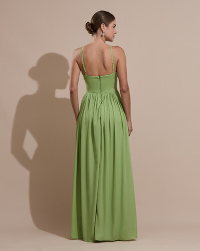 Foto Vestido de Festa Longo Crepe Chiffon Drapeado com Alças Finas Verde Garden