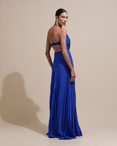Foto Vestido de Festa Longo Tomara que Caia Plissado Detalhe Azul Royal