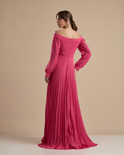 FotoVestido de Festa Longo Crepe Chiffon Plissado Ombro a Ombro Pink New