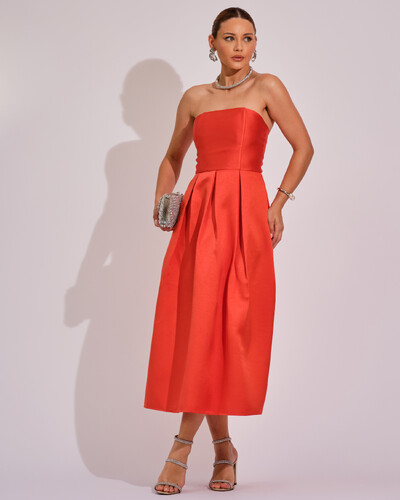 Foto Vestido Midi Tomara que Caia Zibeline Com Pregas Laranja